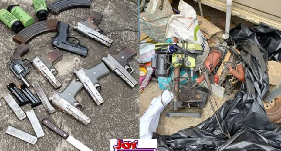 A joint security operation on Friday, according to the government, led to the retrieval of several arms, explosive devices and ammunition from locations in Accra and Kpone-Bawaleshie in Dodowa.
