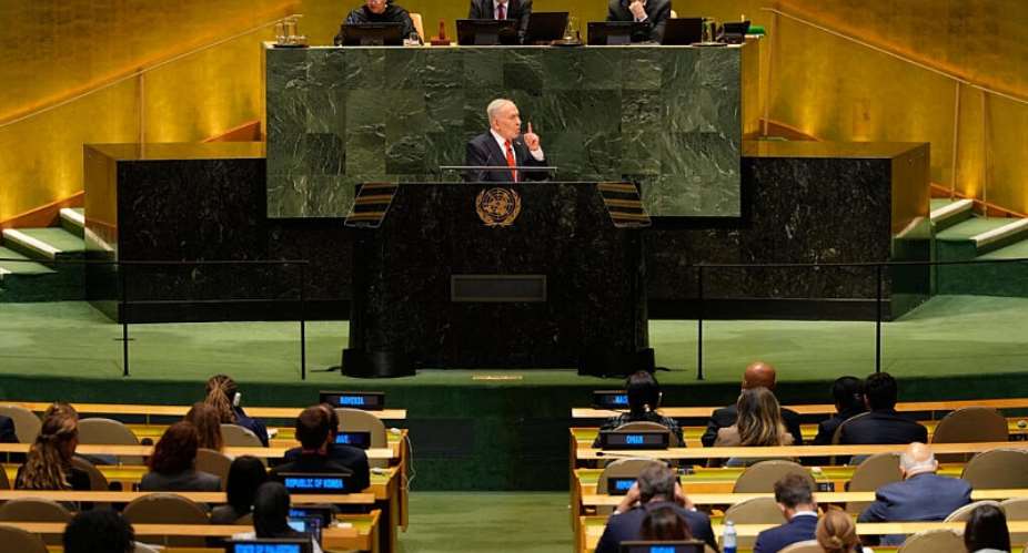 Israeli Prime Minister Benjamin Netanyahu speaks during the 81st session of the United Nations General Assembly on September 24, 2026. -  Seth Wenig, AP