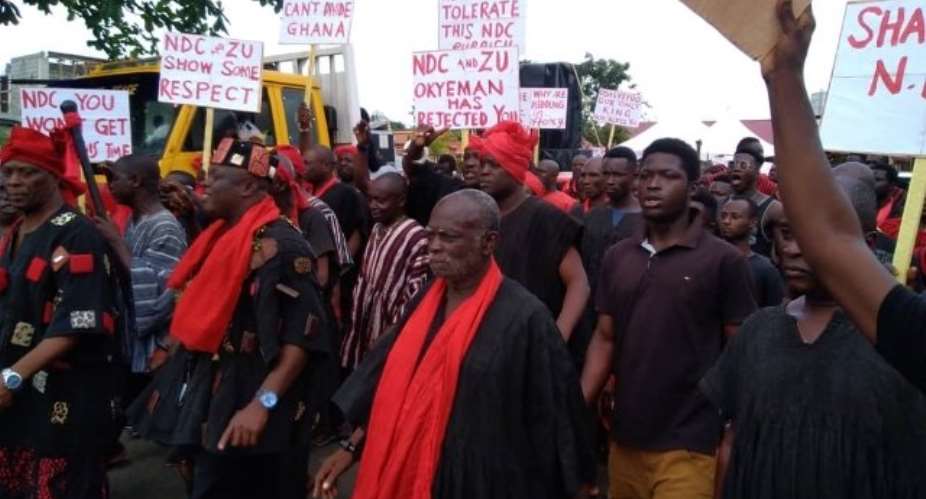 The chiefs and people paraded the streets of Kyebi on Monday over the comments.