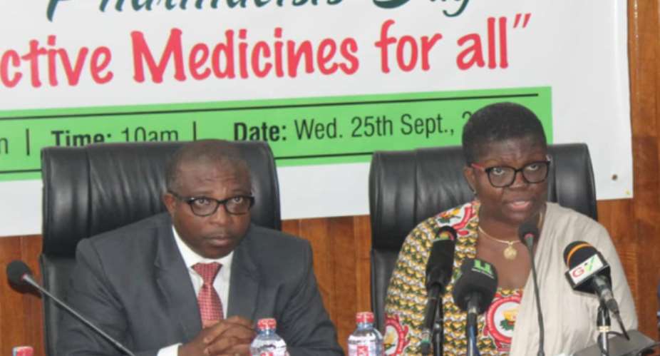Vice President PSGH, Pharm. Yvonne Esseku right and Deputy Minister of Health, Alexander Abbas at the national launch of World Pharmacist Day.