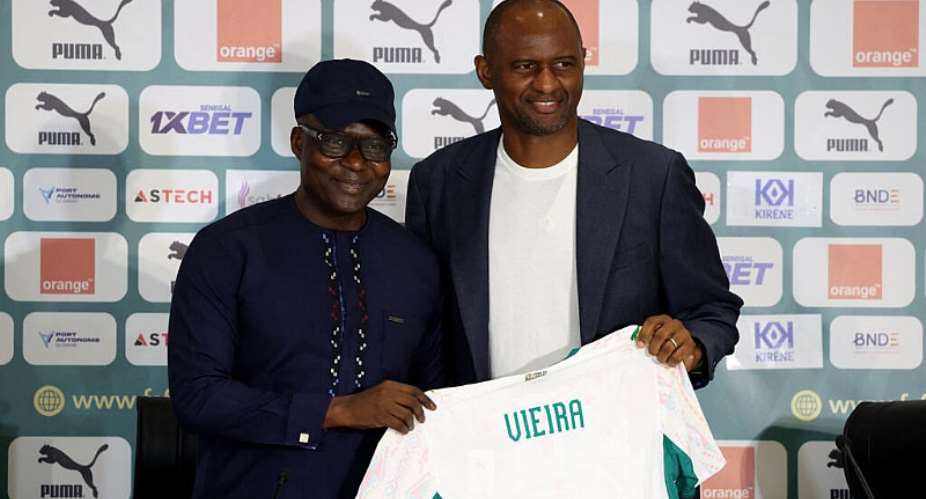 Senegal-born former France international Patrick Vieira (right) was appointed Senegal head coach in August after the departure of Pape Thiaw. - REUTERS - MISPER APAWU