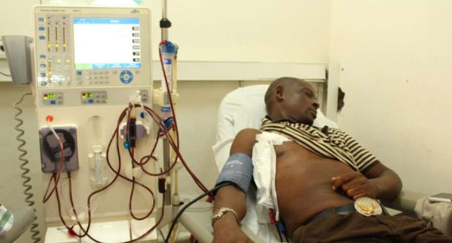 A patient undergoing a dialysis session.