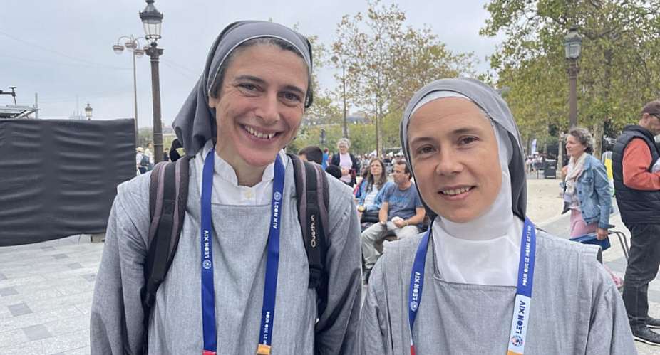 Marie Madeleine and Marie lisabeth, two nuns from Frances Burgundy region, attend Pope Leo XIVs Mass in Paris. -  Lara Bullens, FRANCE 24