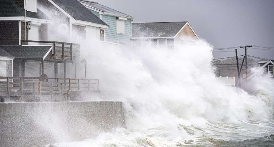 Waves pound the coast as the tide comes in during a Nor’easter in Scituate, Massachusetts on September 26, 2026. -  Joseph Prezioso, AFP