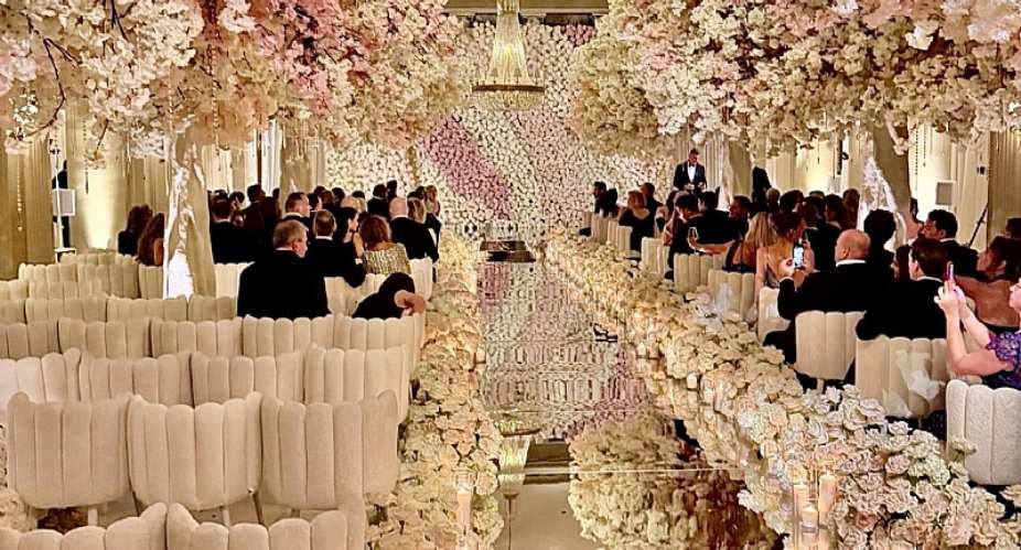Alina Habba walked down a mirrored aisle flocked with florals. (Exclusive to The Correspondent.)