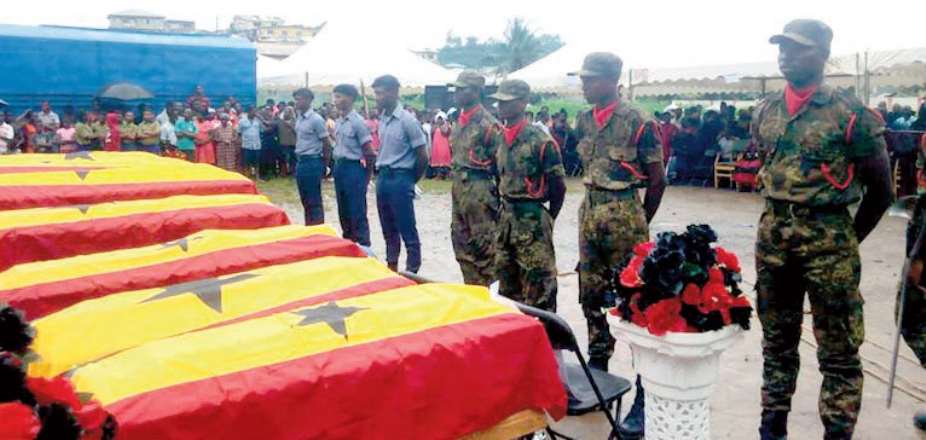 The caskets wrapped in national colours
