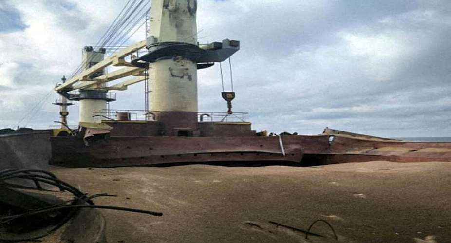A damaged civilian cargo vessel which was hit by a Russian missile strike after it left Ukrainian maritime border in the Black Sea, September 12, 2024. -  Ukrainian Presidential Press Service via Reuters