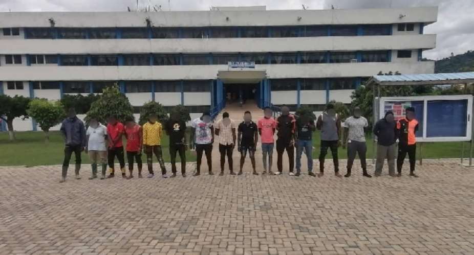 Galamsey: Police arrest 16 suspects in Rambo-style gunfire exchange at Asaman Tamfoe