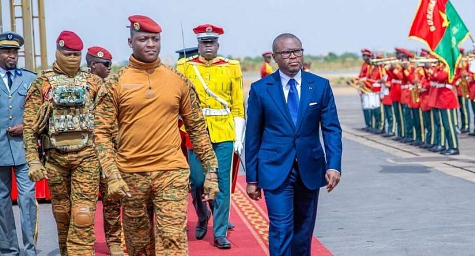Burkina Fasos junta leader Captain Ibrahim Traor (L) with President of Benin Romuald Wadagni (R), in June 2026. -  Prsidence du Faso/facebook