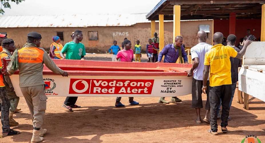 NADMO donates engine-powered boat to Kpasenkpe Traditional Area for safe transportation across White Volta