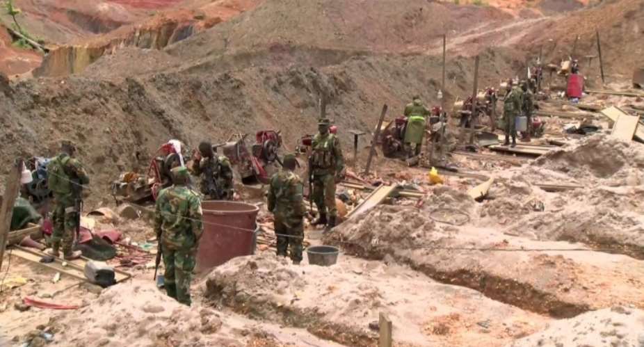 File photo of military men at a galamsey site