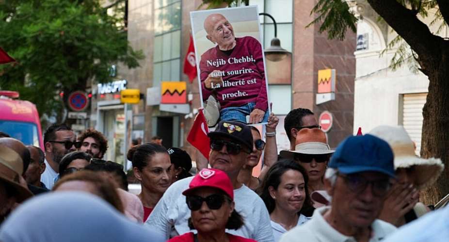 Tunisians protest against President Kais Saied, demanding the restoration of democracy and calling for the release of jailed activists and journalists amid a worsening economic and social crisis, in Tunis, Tunisia on August 20, 2026. -  Jihed Abidellaoui, Reuters