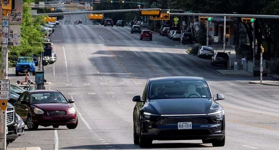 A Tesla robotaxi drives on the street in Austin, Texas, in June 2025. France is testing the companys supervised driver-assistance system ahead of a European vote to approve wider use. -  Joel Angel Juarez/Reuters