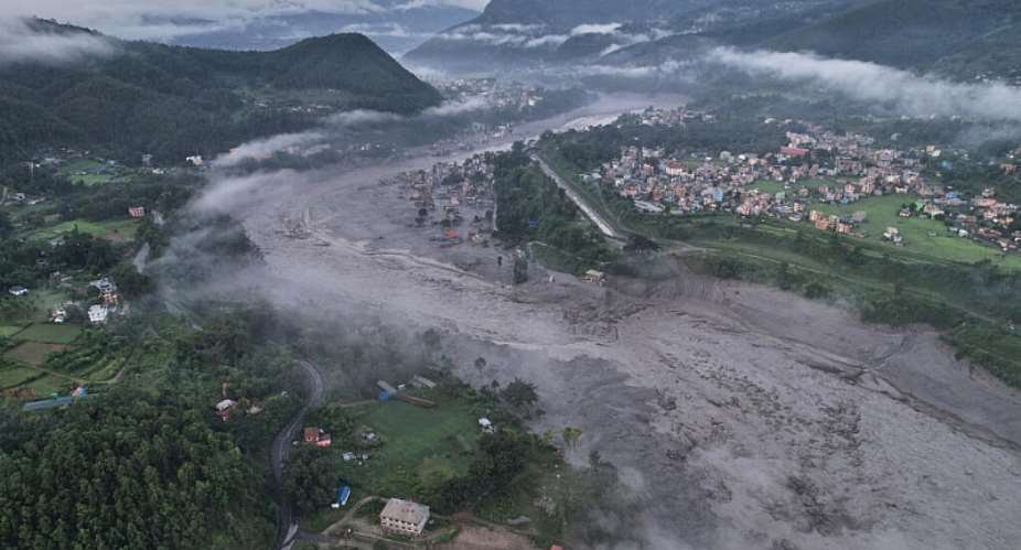 A drone view of the aftermath of flash flooding along the Trishuli river on August 30, 2026. -  Rajesh Kumar Singh, AP