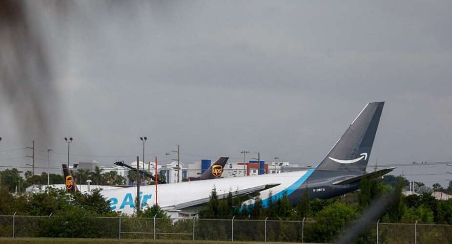 A view of an Amazon Prime Air cargo plane that airport officials said overran a runway at Miami International Airport, in Miami, Florida, September 6, 2026. -  Marco Bello, Reuters