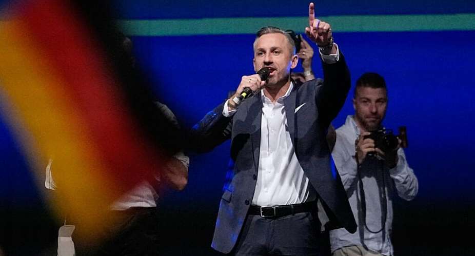 Top candidate Ulrich Siegmund speaks at an election party of the Alternative for Germany (AfD) after the Saxony-Anhalt state elections in Magdeburg, eastern Germany on September 6, 2026. -  Matthias Schrader, AP