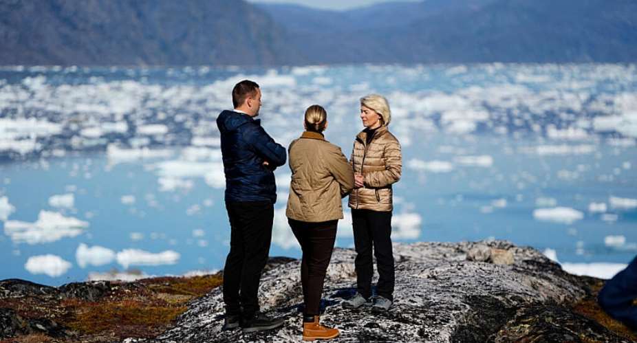 Denmarks Prime Minister Mette Frederiksen (C), Greenlands government leader Jens-Frederik Nielsen (L), and President of the European Commission Ursula von der Leyen (R) visit Qoornoq, Greenland on Sunday, 6 September 2026. - Mads Claus Rasmussen/Ritzau Scan - Mads Claus Rasmussen