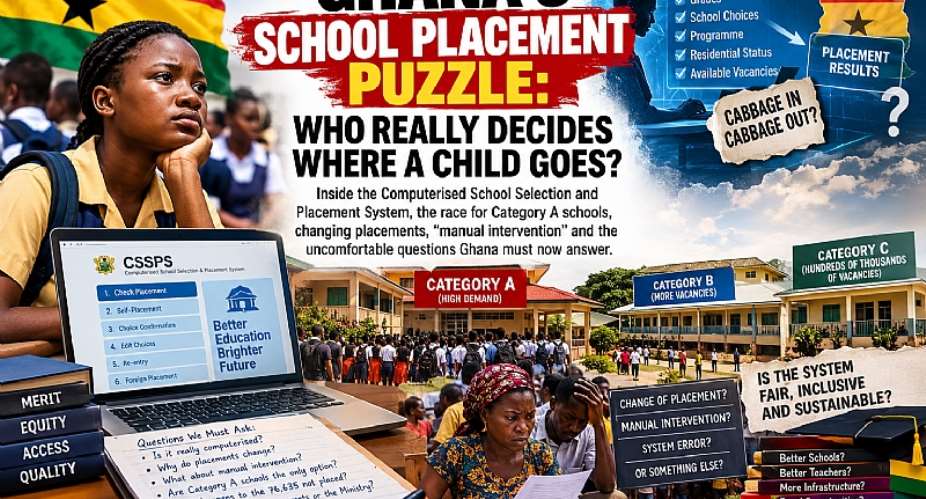 WHO REALLY DECIDES WHERE YOUR CHILD GOES?Ghanas school placement system promises merit, fairness and transparency but growing complaints raise uncomfortable questions. If the process is truly computerised, how do placements change? Who authorises interventions? And why are thousands competing for limited Category A spaces?Ghana deserves answers.