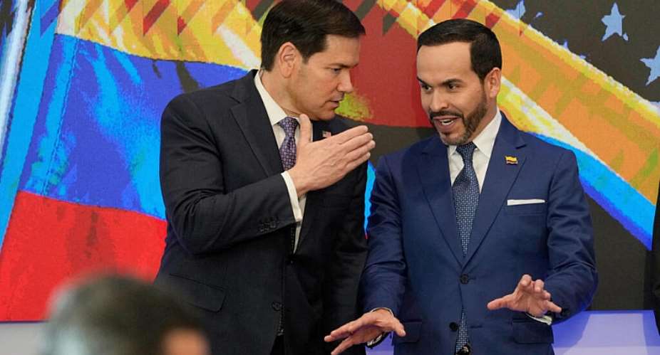 US Secretary of State Marco Rubio speaks with Colombian President Abelardo De La Espriella as Colombian Foreign Minister Omar Bula stands by during a bilateral agreements signing ceremony in Barranquilla, Colombia, September 8, 2026. -  Fernando Vergara, Pool via Reuters