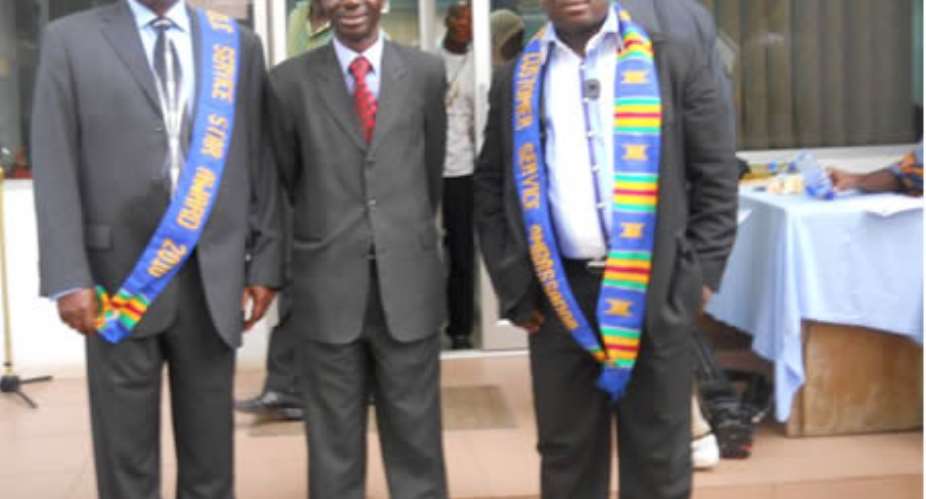 ACP Victor Tandoh (left), Accra Manager of the National Road Safety Commission, Hon. Yaw Owusu Boateng (MP for Oda) and Chief Yaw Kumey (right) CEO of Y.Kumey International Group Ltd.