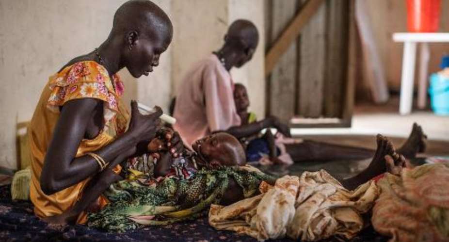 Malnourished children receive treatment at the Leer Hospital, South Sudan on July 7, 2014.  By Nichole Sobecki AFPFile