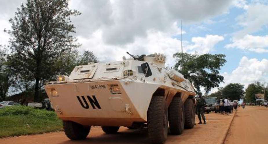 A UN armoured vehicle is parked in Beni, Democratic Republic of Congo, October 21, 2014.  By Alain Wandimoyi AFPFile