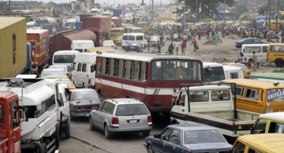 Motorists queue during a traffic jam at Mile 2 bus stop in Lagos in 2010.  By Pius Utomi Ekpei (AFP/File)