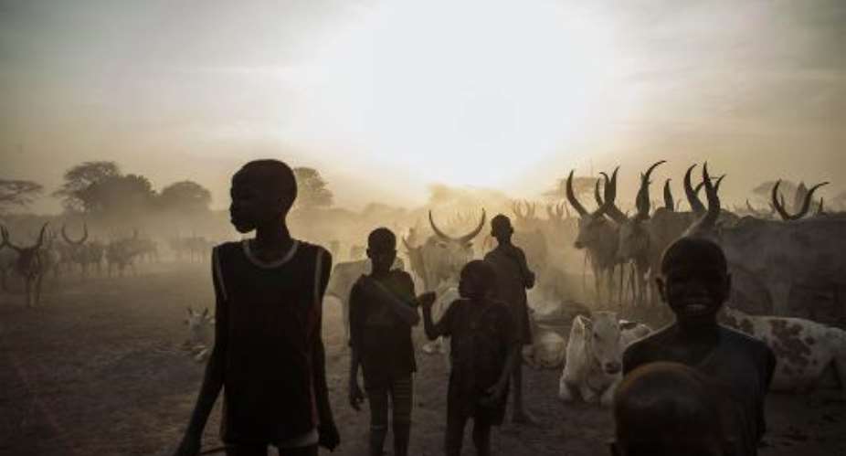 South Sudanese children pose at a cattle camp in the town of Yirol on February 12, 2014.  By Fabio Bucciarelli AFPFile