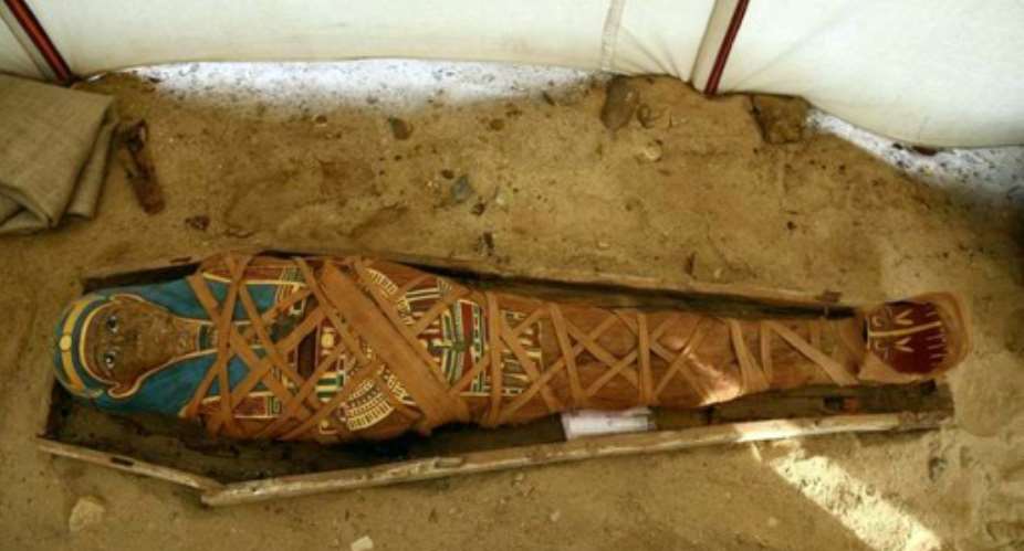 A 2008 picture from the Egyptian Supreme Council of Antiquities shows a Greco-Roman era mummy that was also discovered in Fayoum.  By HO AFP