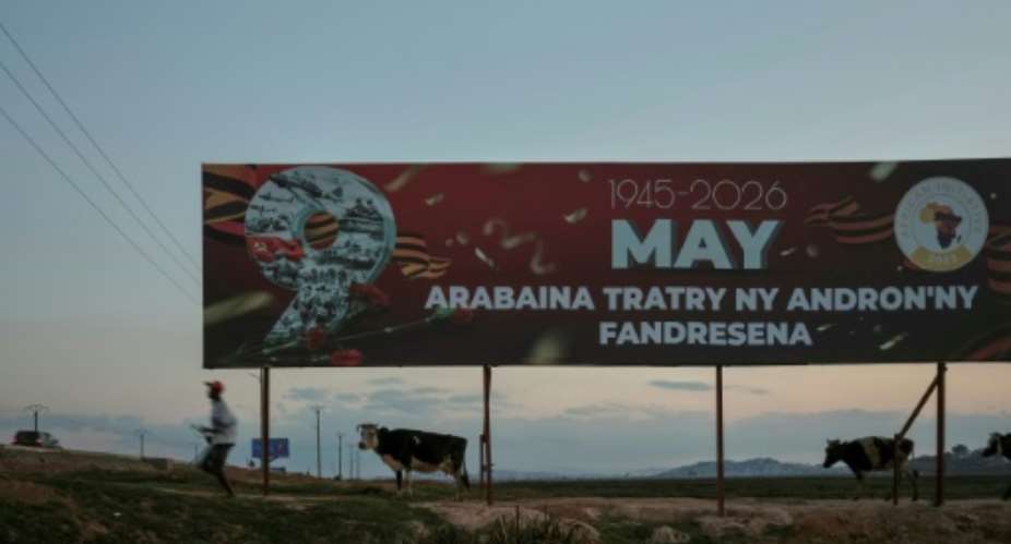 A billboard in Antananarivo marks Russias May 1945 victory over Nazi Germany.  By Razafindrakoto Mamy Nirina (AFP)