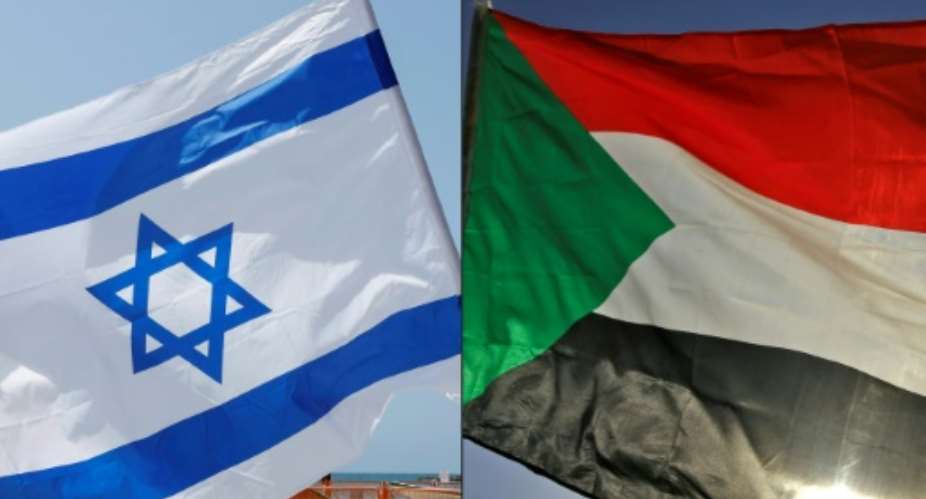 A combination of two photographs showing an Israeli flag and a Sudanese flag, with Khartoum on Wednesday signing accords to normalise ties.  By JACK GUEZ, ASHRAF SHAZLY AFP