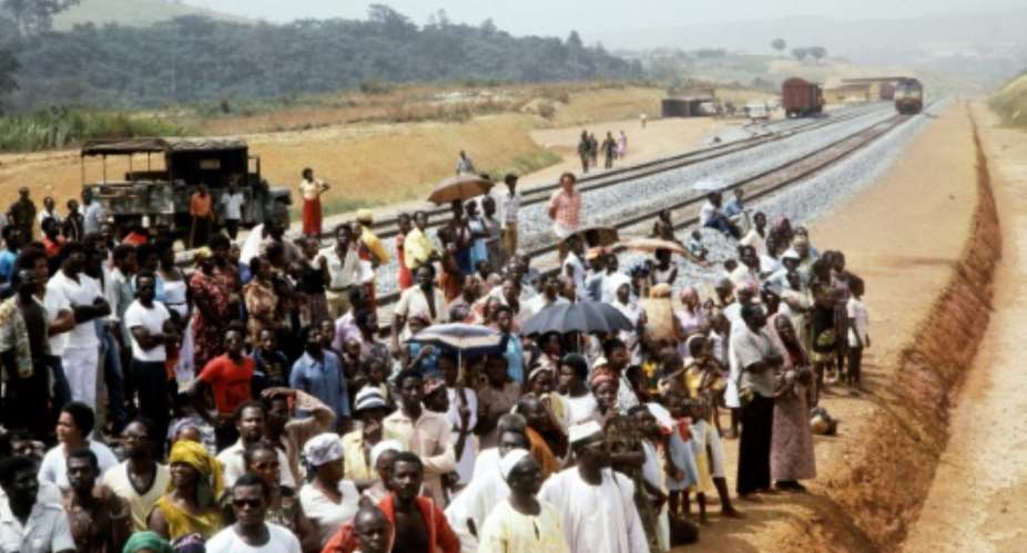 A file picture of the January 18, 1983 inauguration of part of  Trans-Gabon Railway.  By STRINGER AFPFile