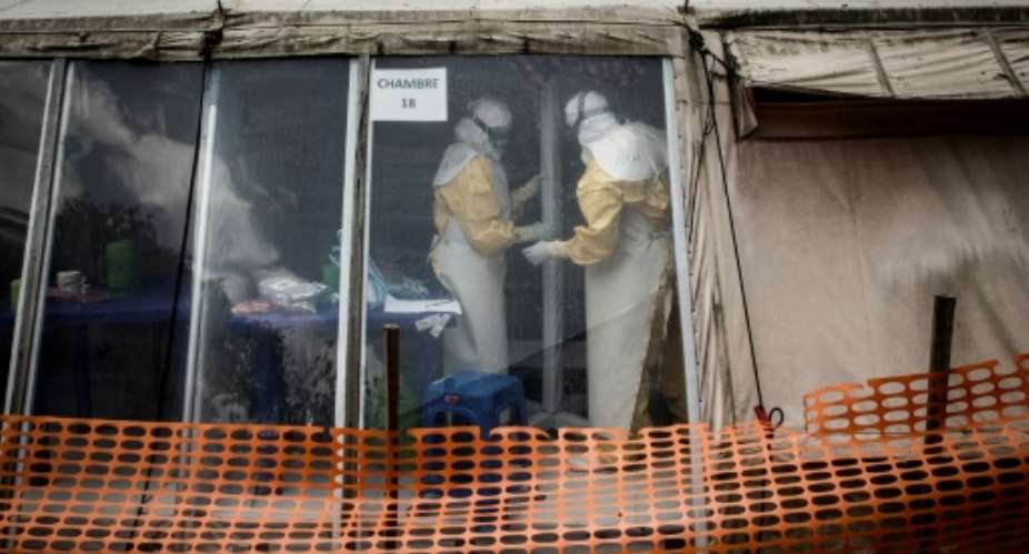 A judge said three of the suspects were thought to have fired shots in the April 19, 2019 attack on a doctor fighting Ebola in the Democratic Republic of Congo Ebola treatment center pictured March 2019.  By JOHN WESSELS AFPFile