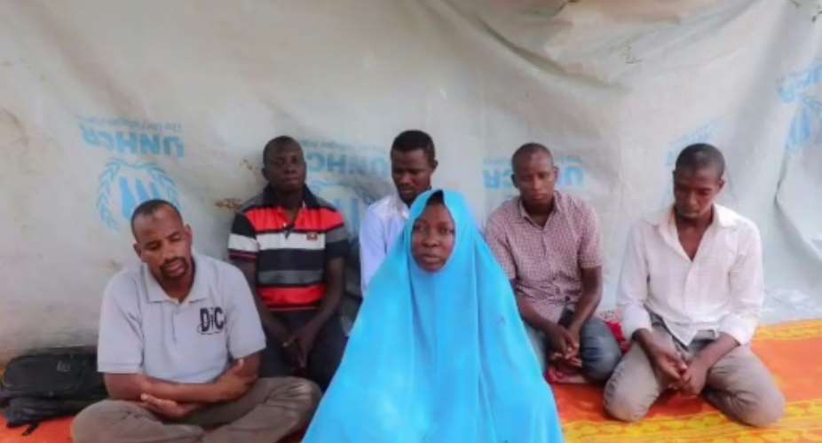 A July 2019 video released by the Islamic State West Africa Province ISWAP purportedly shows a female Action Against Hunger AFC employee and her five male colleagues that the jihadists kidnapped in northeast Nigeria.  By Handout IS-linked Islamic State West Africa Province ISWAPAFPFile