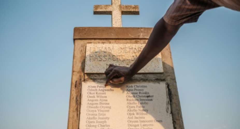A memorial for victims of of an LRA massacre in Lukodi, Uganda.  By Sumy Sadurni AFP