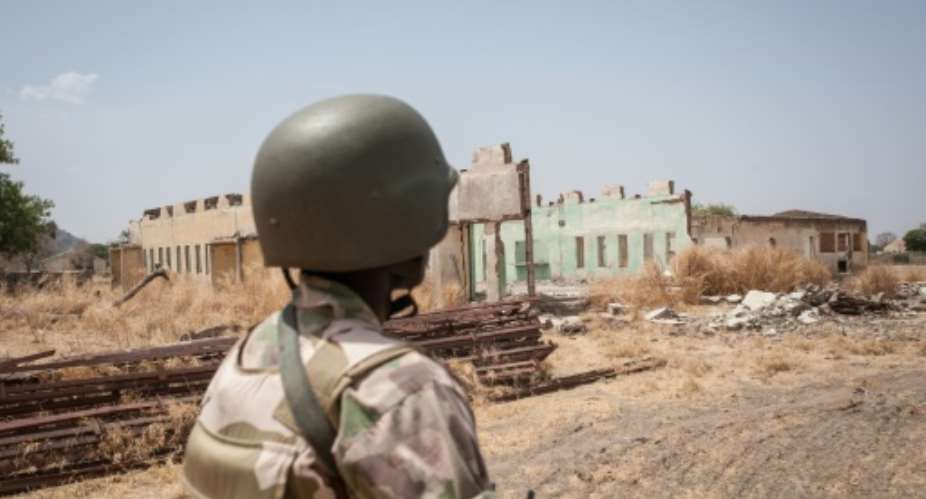 A Nigerian soldier pictured in March in Chibok, Borno state.  By Stefan Heunis AFPFile