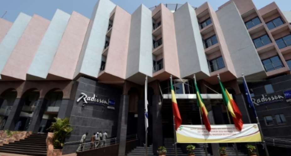 A picture taken on February 18, 2016 shows a general view of the Radisson Blu hotel in Bamako renovated three months after a deadly attack that left 19 people dead.  By MIGUEL MEDINA AFPFile