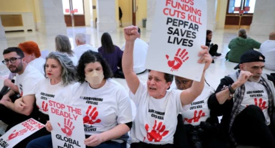 A protest at the US Capitol last year against the Trump administrations cuts to HIV/AIDS funding.  By CHIP SOMODEVILLA (GETTY IMAGES NORTH AMERICA/AFP/File)