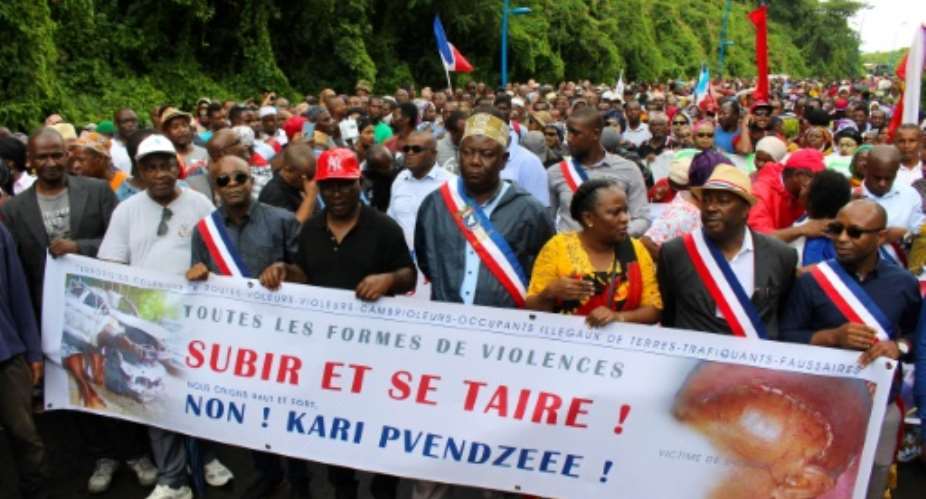 A protest last week in Mayotte's biggest town, Mamoudzou.  By Ornella LAMBERTI AFP