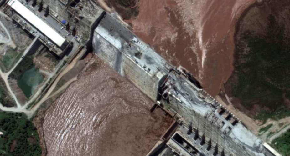 A satellite image shows the Grand Ethiopian Renaissance Dam on July 11, courtesy of Maxar Technologies.  By Handout Satellite image 2020 Maxar TechnologiesAFPFile