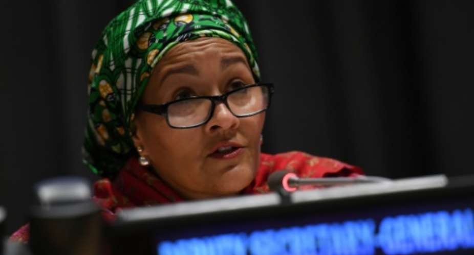A UN spokesman says Deputy Secretary-General Amina Mohammed, shown in this March 8, 2017 file photo, categorically rejects any allegations of fraud.  By ANGELA WEISS AFPFile