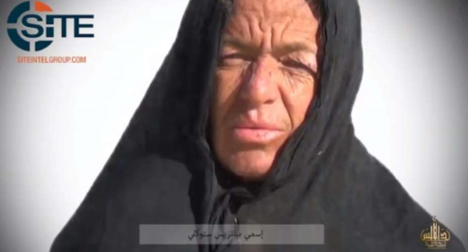 A video image obtained by SITE Inteligence Group shows Swiss hostage Beatrice Stockly held by the Sahara division of al-Qaeda in the Islamic Maghreb AQIM on January 10,2017.  By - SITEAFP