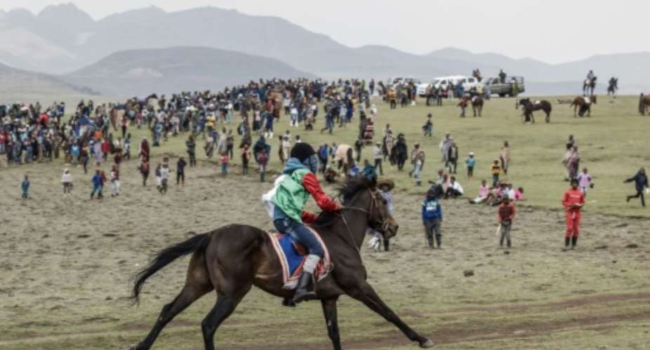 A winning jockey steers his horse towards spectators.  By MARCO LONGARI AFP