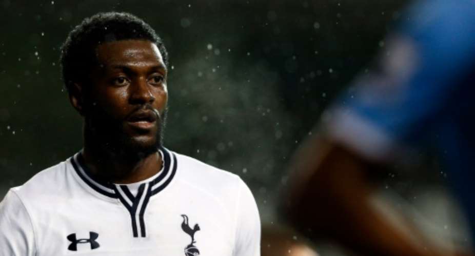 Tottenham Hotspur's Togolese striker Emmanuel Adebayor, pictured on January 29, 2014, was playing in an exhibition game in Lome organised to pay homage to Stephen Keshi.  By Adrian Dennis AFPFile