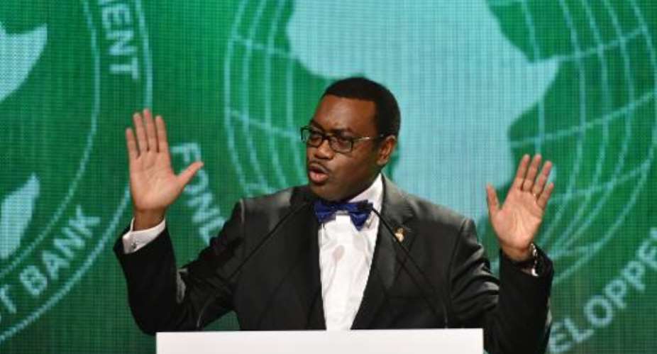 The new president of the African Development Bank Akinwumi Adesina delivers a speech on May 28, 2015 in Abidjan following his election.  By Sia Kambou AFPFile