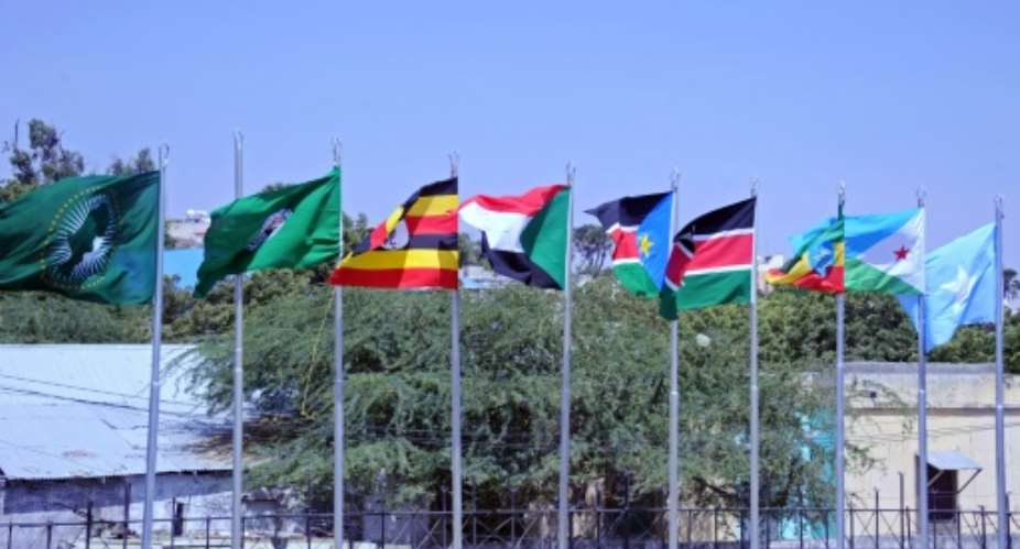 African national flags fluttering in the wind in Mogadishu, Somalia.  By Mohamed Abdiwahab AFP