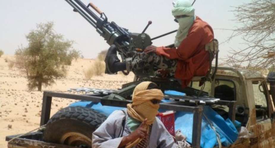 A picture taken in April 2012 shows Islamists rebels of Ansar Dine near Timbuktu.  By Romaric Ollo Hien AFPFile