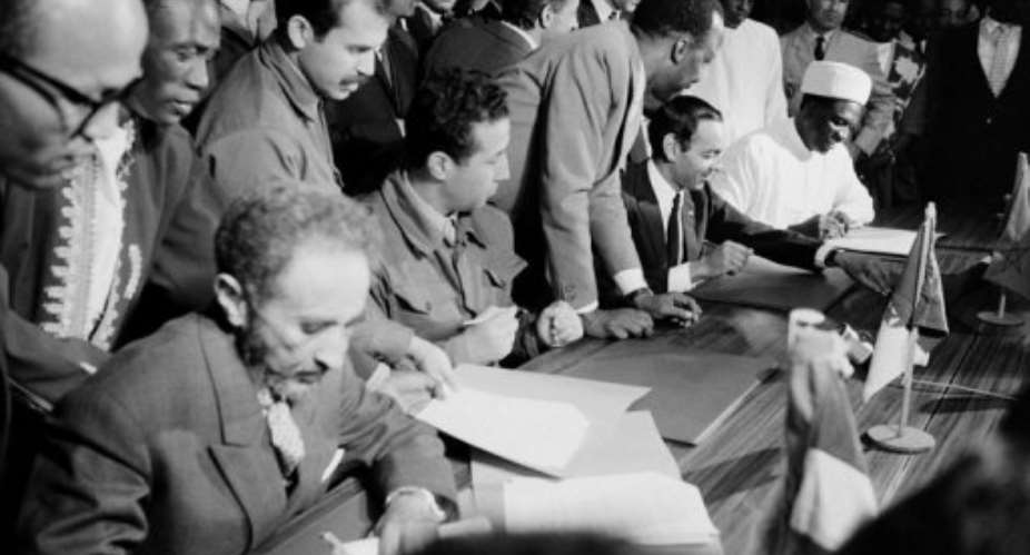 Haile Selassie, Ethiopian emperor and Organisation of African Unity head, (left) in Addis Abeba on October 31, 1963.  By  (AFP/File)
