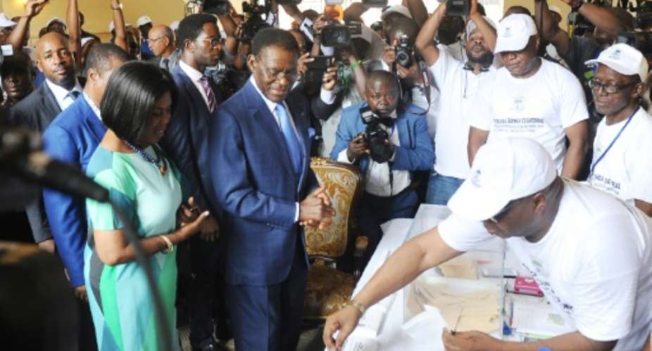 Equatorial Guinea President and candidate Teodoro Obiang Nguema C at the polling station on April 24, 2016 in Malabo.  By  AFPFile