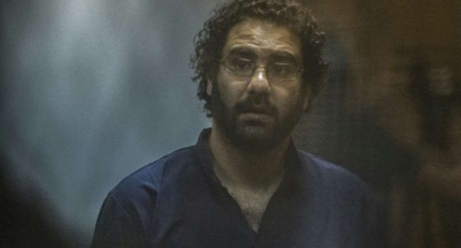 Alaa Abdel Fattah, a leading dissident in Egypt, at a Cairo trial hearing in May 2015.  By KHALED DESOUKI AFPFile